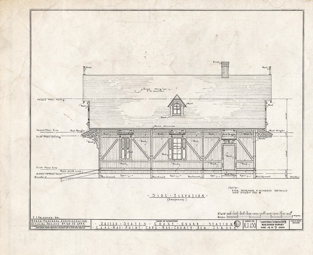 Historic Pictoric : Blueprint HABS NJ,5-CAPMAP,1- (Sheet 4 of 9) - U.S. Coast Guard Station, Delaware Bay, Cape May Point, Cape May County, NJ