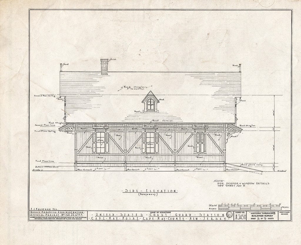 Historic Pictoric : Blueprint HABS NJ,5-CAPMAP,1- (Sheet 5 of 9) - U.S. Coast Guard Station, Delaware Bay, Cape May Point, Cape May County, NJ