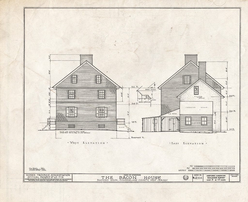 Historic Pictoric : Blueprint HABS NJ,6-BACO,2- (Sheet 3 of 10) - Bacon House, Greenwich, Cumberland County, NJ
