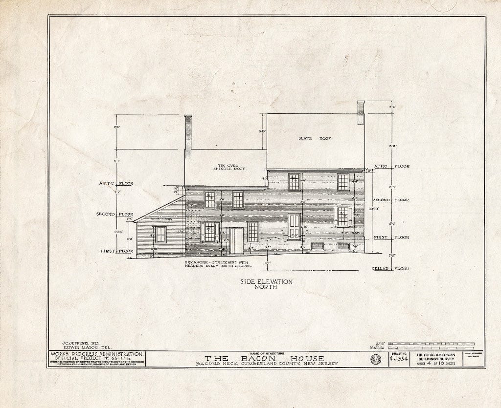 Historic Pictoric : Blueprint HABS NJ,6-BACO,2- (Sheet 4 of 10) - Bacon House, Greenwich, Cumberland County, NJ