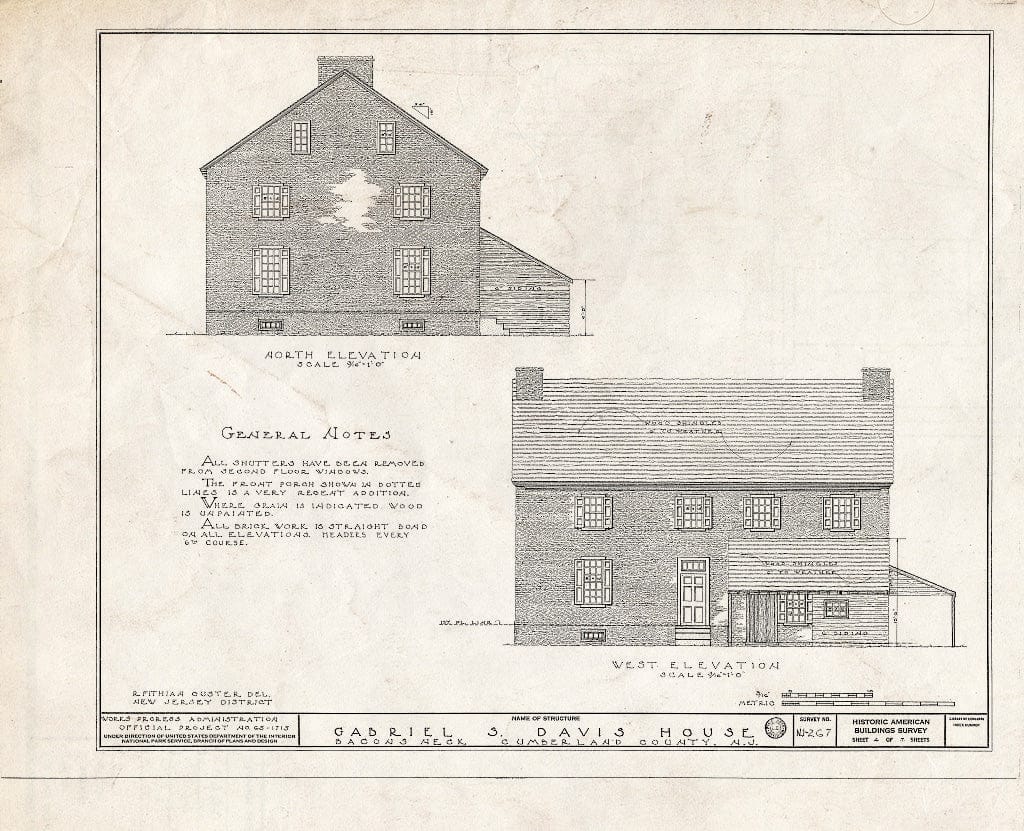 Historic Pictoric : Blueprint HABS NJ,6-BAC0,1- (Sheet 4 of 7) - Gabriel S. Davis House, Greenwich, Cumberland County, NJ