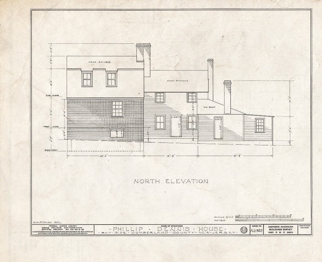Historic Pictoric : Blueprint HABS NJ,6-BAYSI.V,1- (Sheet 6 of 9) - Philip Dennis House, Bay Side, Cumberland County, NJ