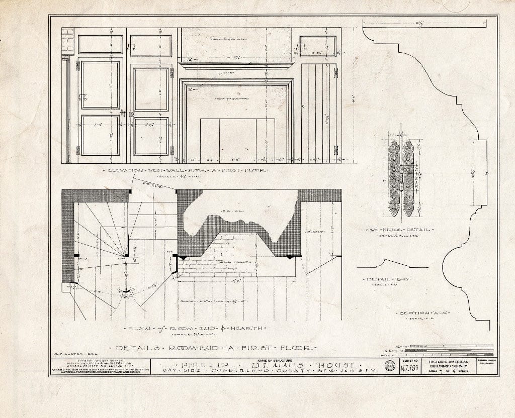 Historic Pictoric : Blueprint HABS NJ,6-BAYSI.V,1- (Sheet 7 of 9) - Philip Dennis House, Bay Side, Cumberland County, NJ