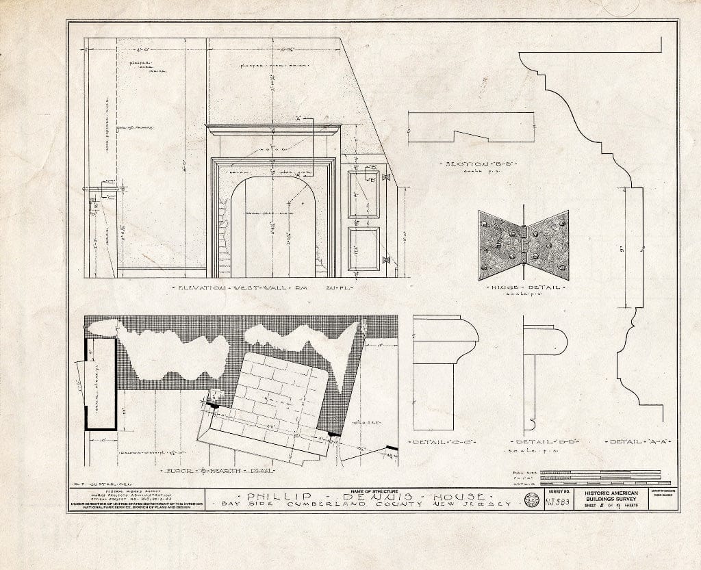 Historic Pictoric : Blueprint HABS NJ,6-BAYSI.V,1- (Sheet 8 of 9) - Philip Dennis House, Bay Side, Cumberland County, NJ