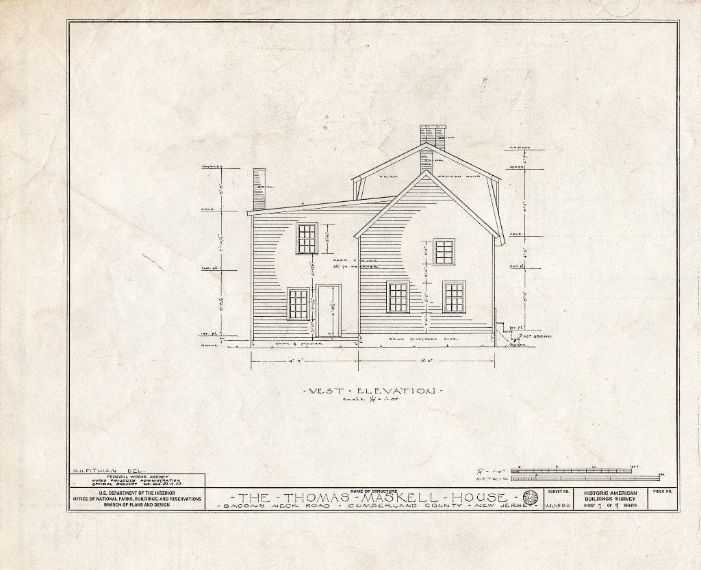 Historic Pictoric : Blueprint HABS NJ,6-BACO.V,1- (Sheet 7 of 9) - Thomas Maskell House, Bacon's Neck Road, Greenwich, Cumberland County, NJ