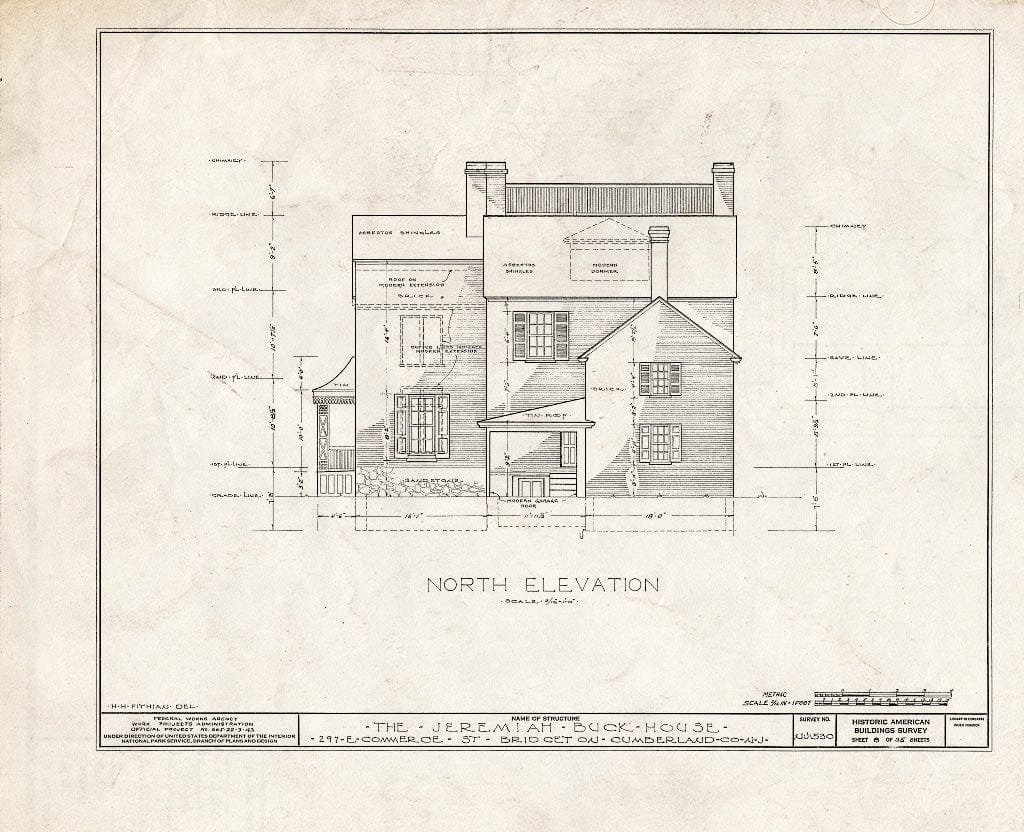 Historic Pictoric : Blueprint HABS NJ,6-BRIG,5- (Sheet 8 of 35) - Buck-Elmer House, 297 East Commerce Street, Bridgeton, Cumberland County, NJ