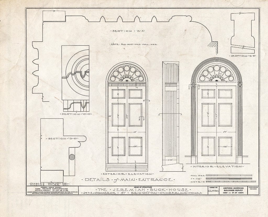 Historic Pictoric : Blueprint HABS NJ,6-BRIG,5- (Sheet 16 of 35) - Buck-Elmer House, 297 East Commerce Street, Bridgeton, Cumberland County, NJ
