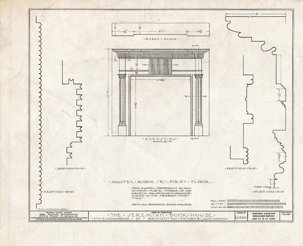 Historic Pictoric : Blueprint HABS NJ,6-BRIG,5- (Sheet 24 of 35) - Buck-Elmer House, 297 East Commerce Street, Bridgeton, Cumberland County, NJ