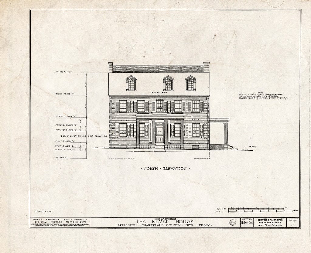 Historic Pictoric : Blueprint HABS NJ,6-BRIG,3- (Sheet 5 of 26) - Robert Elmer House, 230 East Commerce Street, Bridgeton, Cumberland County, NJ