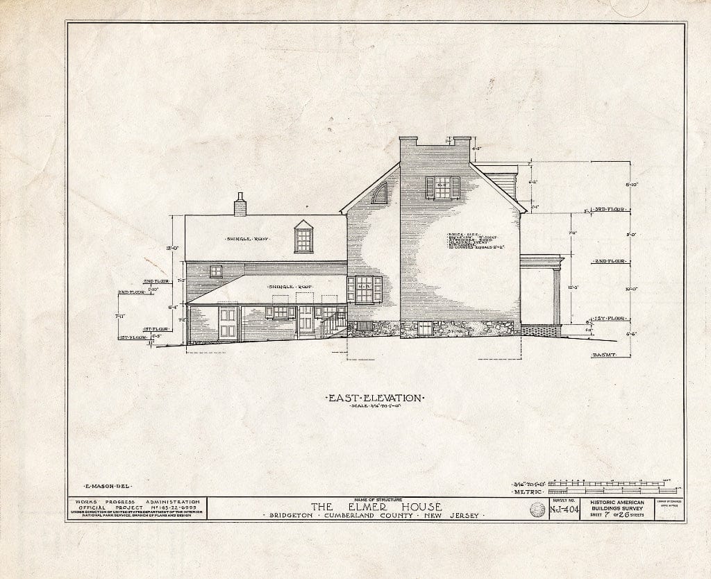 Historic Pictoric : Blueprint HABS NJ,6-BRIG,3- (Sheet 7 of 26) - Robert Elmer House, 230 East Commerce Street, Bridgeton, Cumberland County, NJ