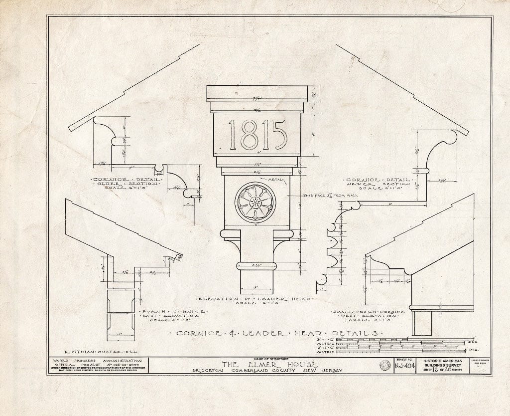 Historic Pictoric : Blueprint HABS NJ,6-BRIG,3- (Sheet 12 of 26) - Robert Elmer House, 230 East Commerce Street, Bridgeton, Cumberland County, NJ