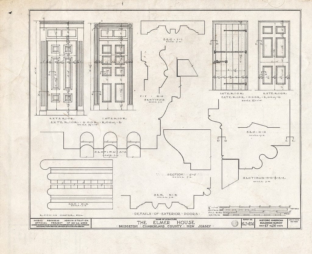 Historic Pictoric : Blueprint HABS NJ,6-BRIG,3- (Sheet 17 of 26) - Robert Elmer House, 230 East Commerce Street, Bridgeton, Cumberland County, NJ