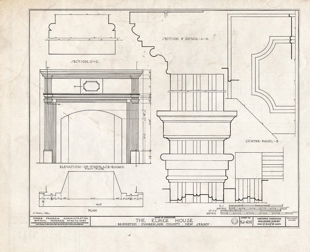 Historic Pictoric : Blueprint HABS NJ,6-BRIG,3- (Sheet 22 of 26) - Robert Elmer House, 230 East Commerce Street, Bridgeton, Cumberland County, NJ