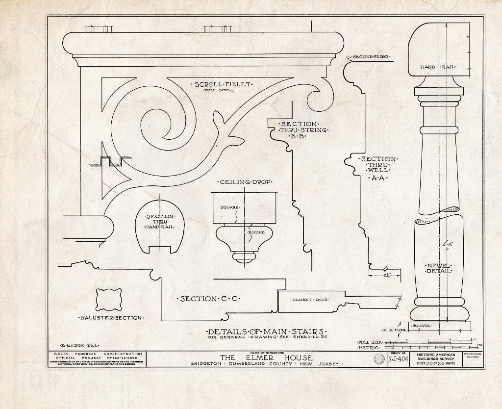 Historic Pictoric : Blueprint HABS NJ,6-BRIG,3- (Sheet 25 of 26) - Robert Elmer House, 230 East Commerce Street, Bridgeton, Cumberland County, NJ