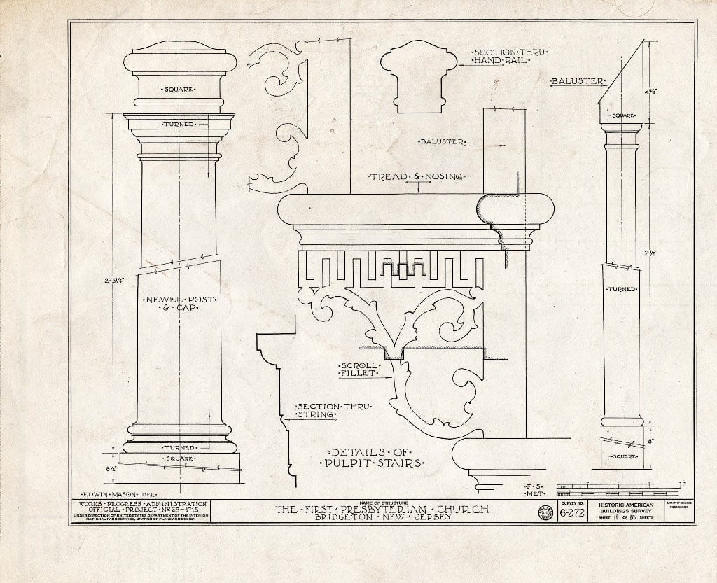 Historic Pictoric : Blueprint HABS NJ,6-BRIG,2- (Sheet 11 of 18) - First Presbyterian Church, West Broad Street, Bridgeton, Cumberland County, NJ