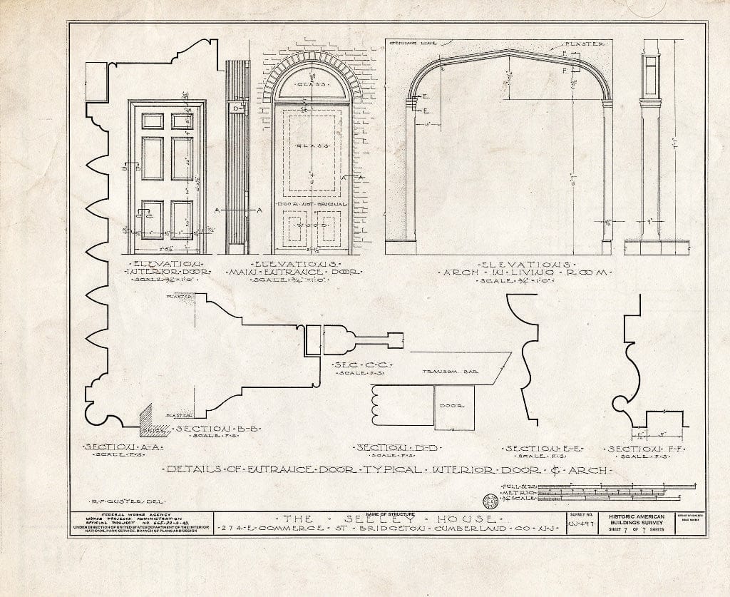 Historic Pictoric : Blueprint HABS NJ,6-BRIG,4- (Sheet 7 of 7) - Seeley House, 274 East Commerce Street, Bridgeton, Cumberland County, NJ