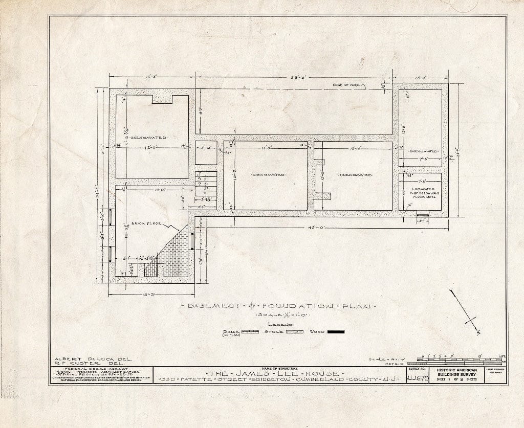 Historic Pictoric : Blueprint HABS NJ,6-BRIG,6- (Sheet 1 of 9) - Woodruff-Lee House, 330 Fayette Street, Bridgeton, Cumberland County, NJ