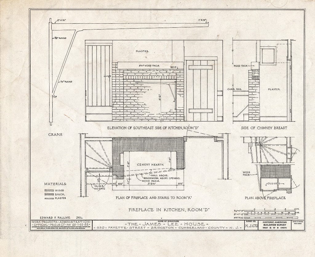 Historic Pictoric : Blueprint HABS NJ,6-BRIG,6- (Sheet 8 of 9) - Woodruff-Lee House, 330 Fayette Street, Bridgeton, Cumberland County, NJ
