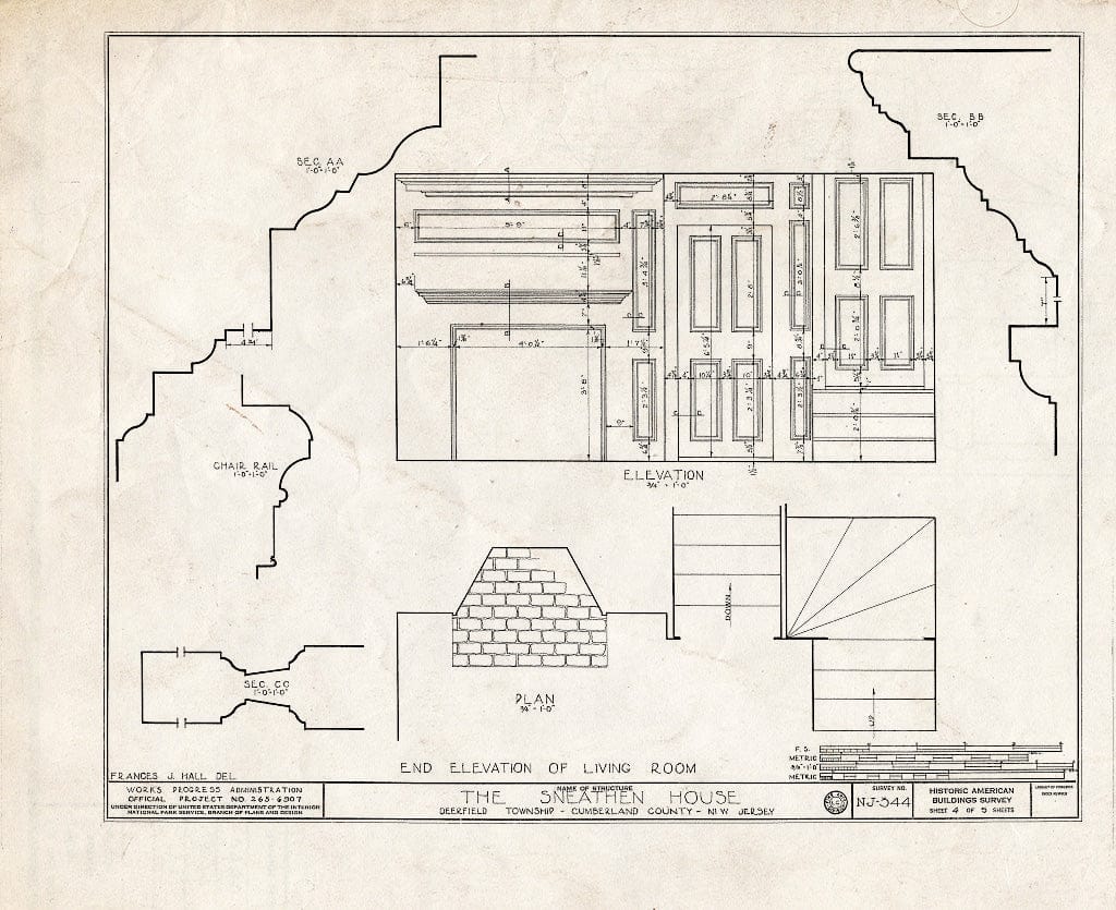 Historic Pictoric : Blueprint HABS NJ,6-DERF.V,1- (Sheet 4 of 5) - Sneathen House, Deerfield Street, Deerfield, Cumberland County, NJ