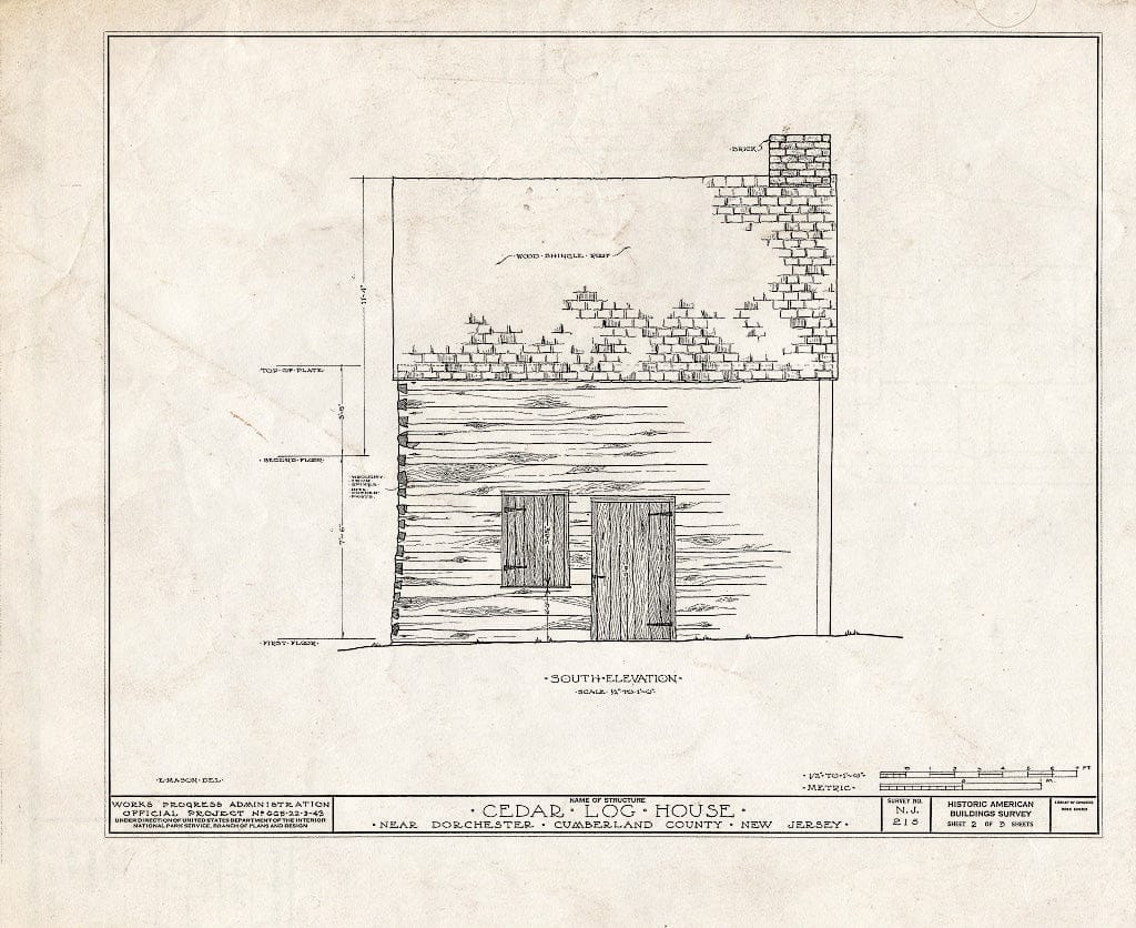 Historic Pictoric : Blueprint HABS NJ,6-DORCH.V,1- (Sheet 2 of 5) - Reeve-Marshall Log House, Dorchester, Cumberland County, NJ