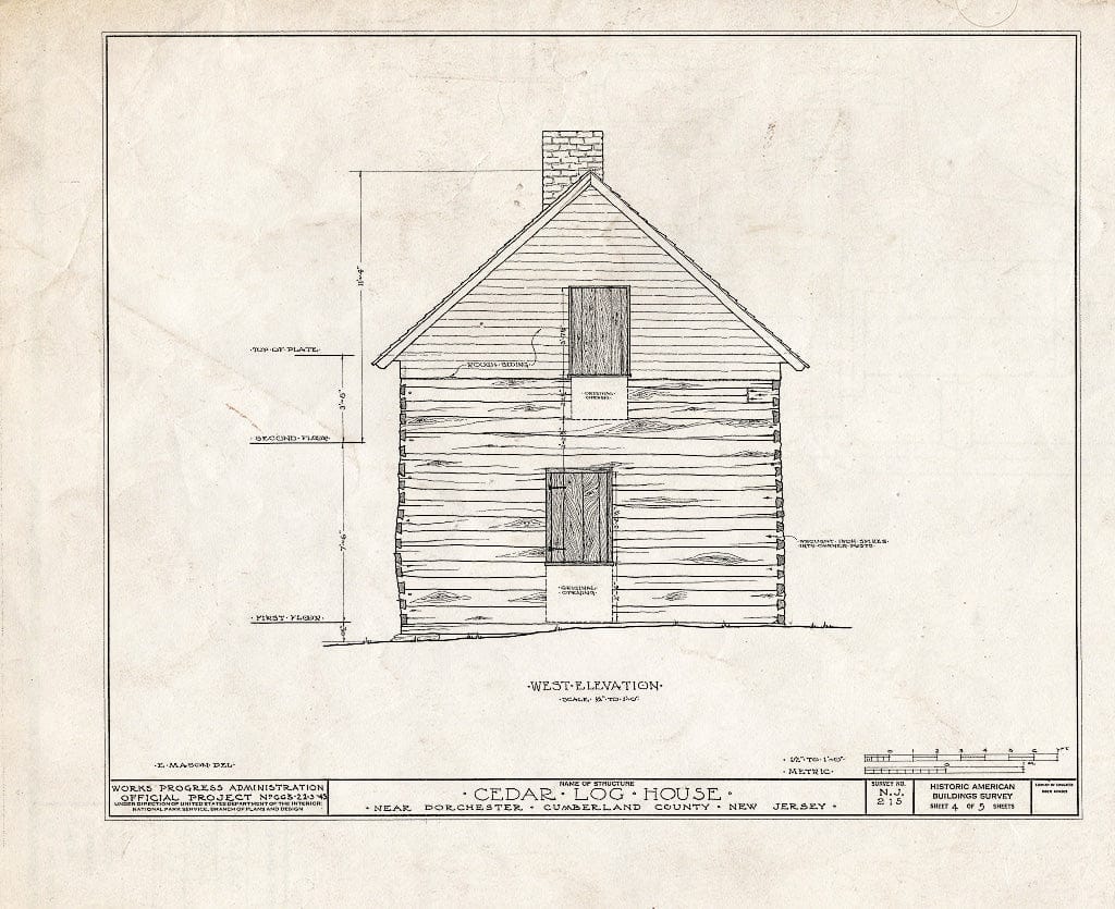 Historic Pictoric : Blueprint HABS NJ,6-DORCH.V,1- (Sheet 4 of 5) - Reeve-Marshall Log House, Dorchester, Cumberland County, NJ