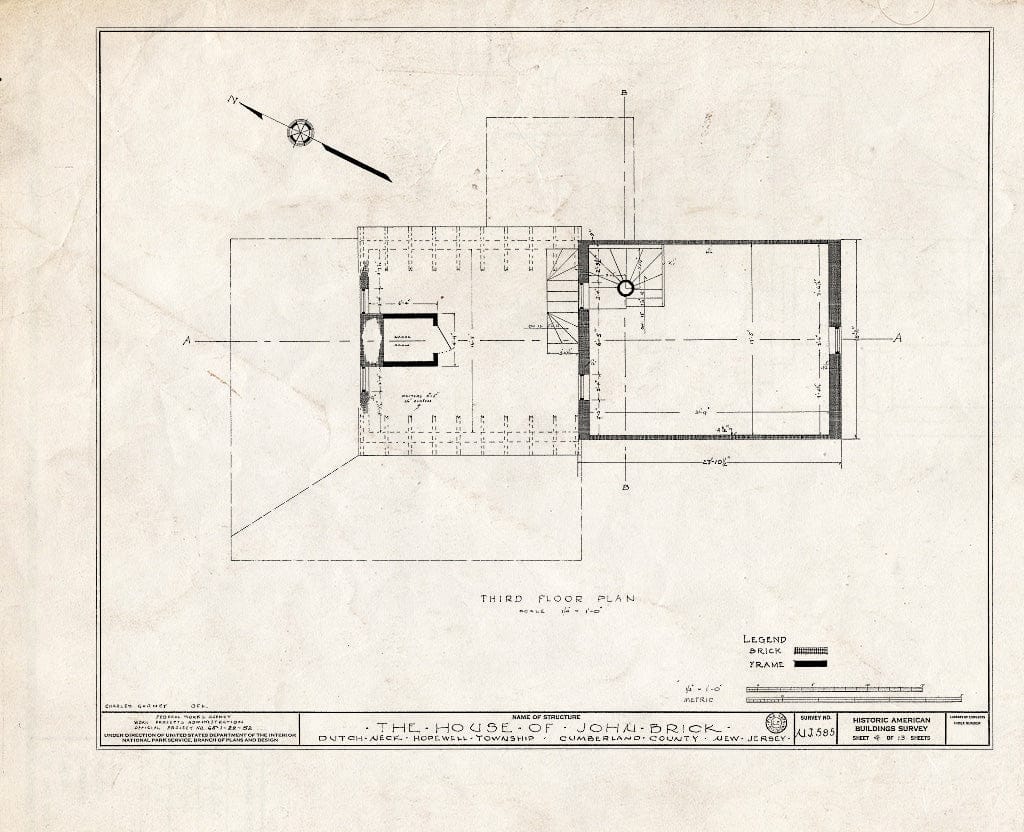 Historic Pictoric : Blueprint HABS NJ,6-GREWI.V,5- (Sheet 4 of 13) - John Brick III House, County Road 50, Dutch Neck, Mercer County, NJ