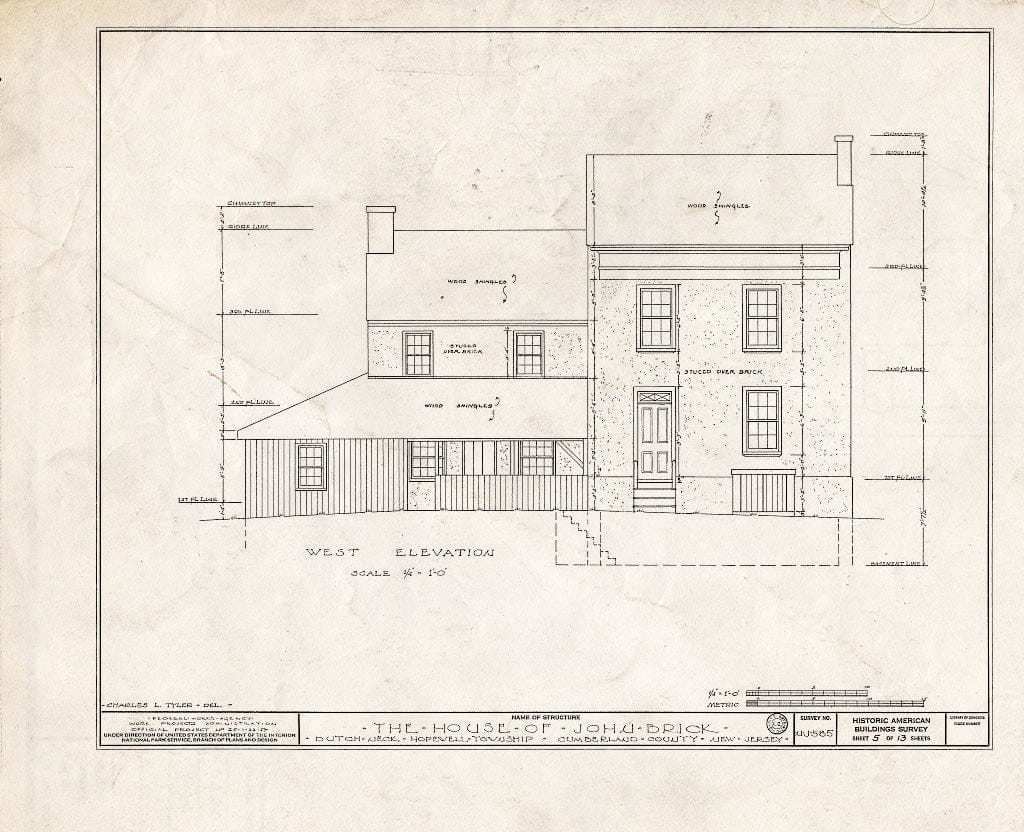 Historic Pictoric : Blueprint HABS NJ,6-GREWI.V,5- (Sheet 5 of 13) - John Brick III House, County Road 50, Dutch Neck, Mercer County, NJ