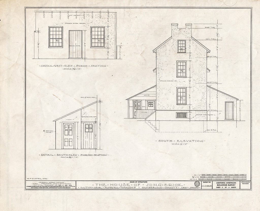 Historic Pictoric : Blueprint HABS NJ,6-GREWI.V,5- (Sheet 8 of 13) - John Brick III House, County Road 50, Dutch Neck, Mercer County, NJ