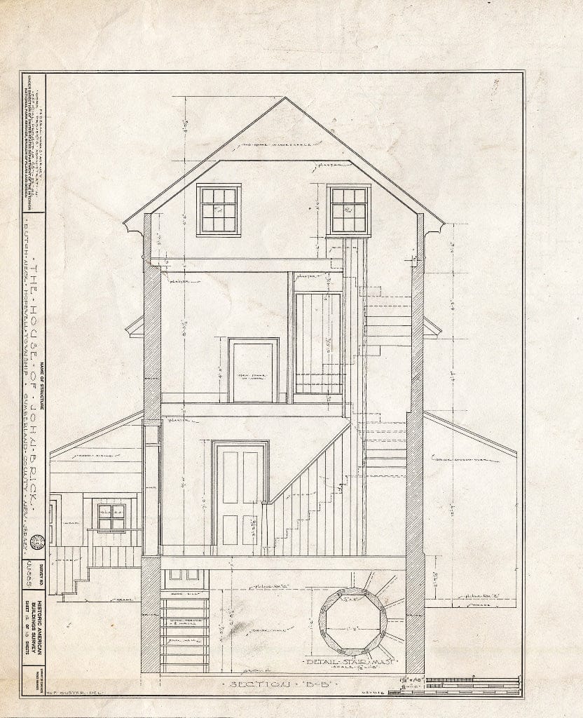 Historic Pictoric : Blueprint HABS NJ,6-GREWI.V,5- (Sheet 12 of 13) - John Brick III House, County Road 50, Dutch Neck, Mercer County, NJ