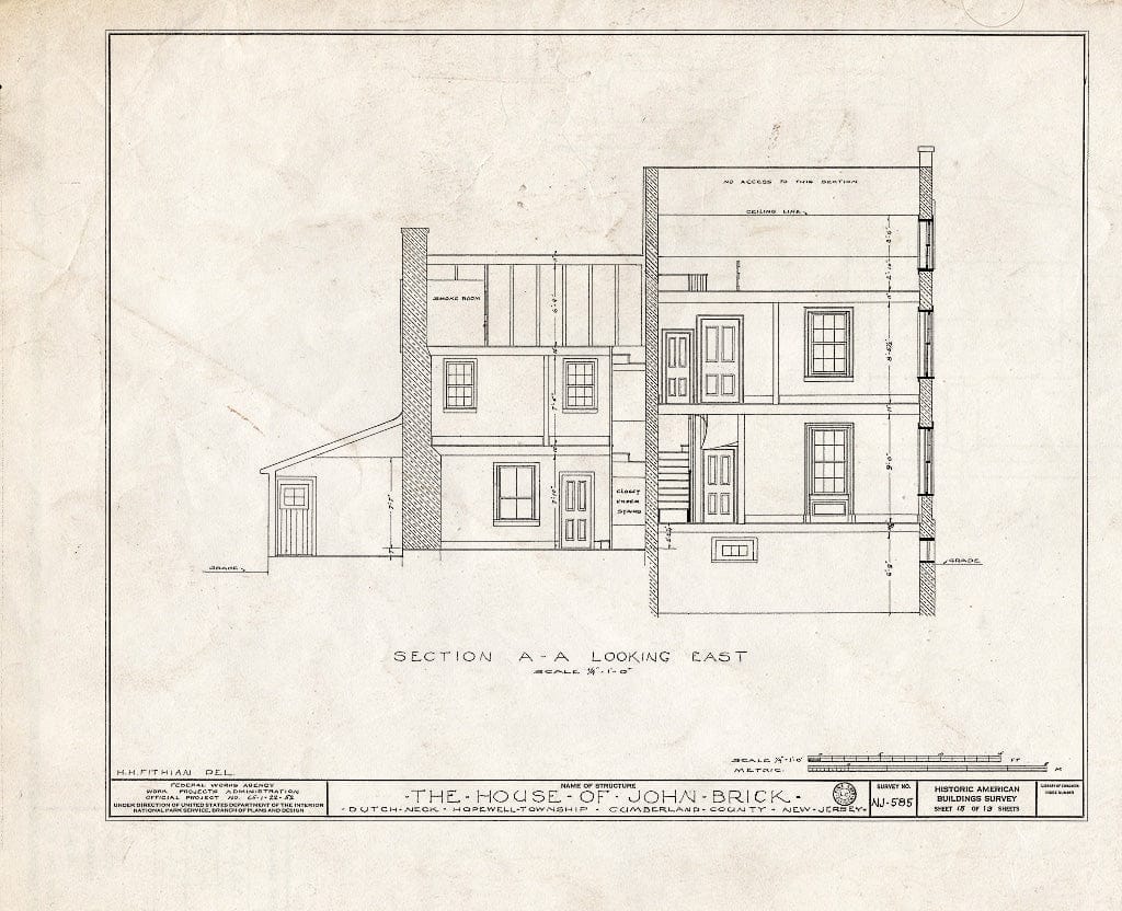 Historic Pictoric : Blueprint HABS NJ,6-GREWI.V,5- (Sheet 13 of 13) - John Brick III House, County Road 50, Dutch Neck, Mercer County, NJ
