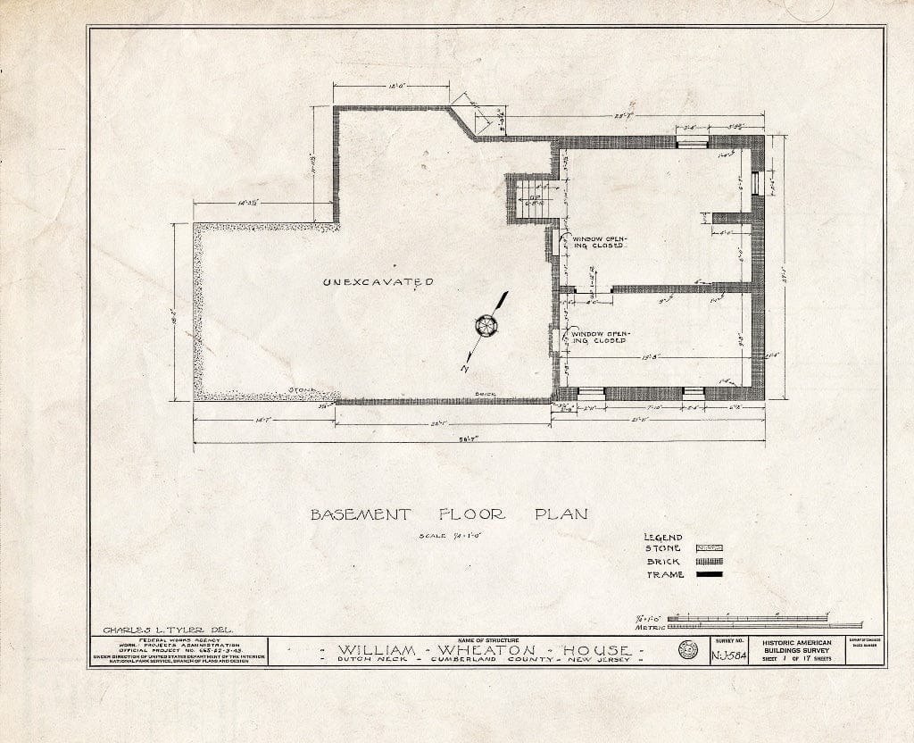 Historic Pictoric : Blueprint HABS NJ,6-GREWI.V,4- (Sheet 1 of 17) - William Wheaton House, County Road 50, Dutch Neck, Mercer County, NJ