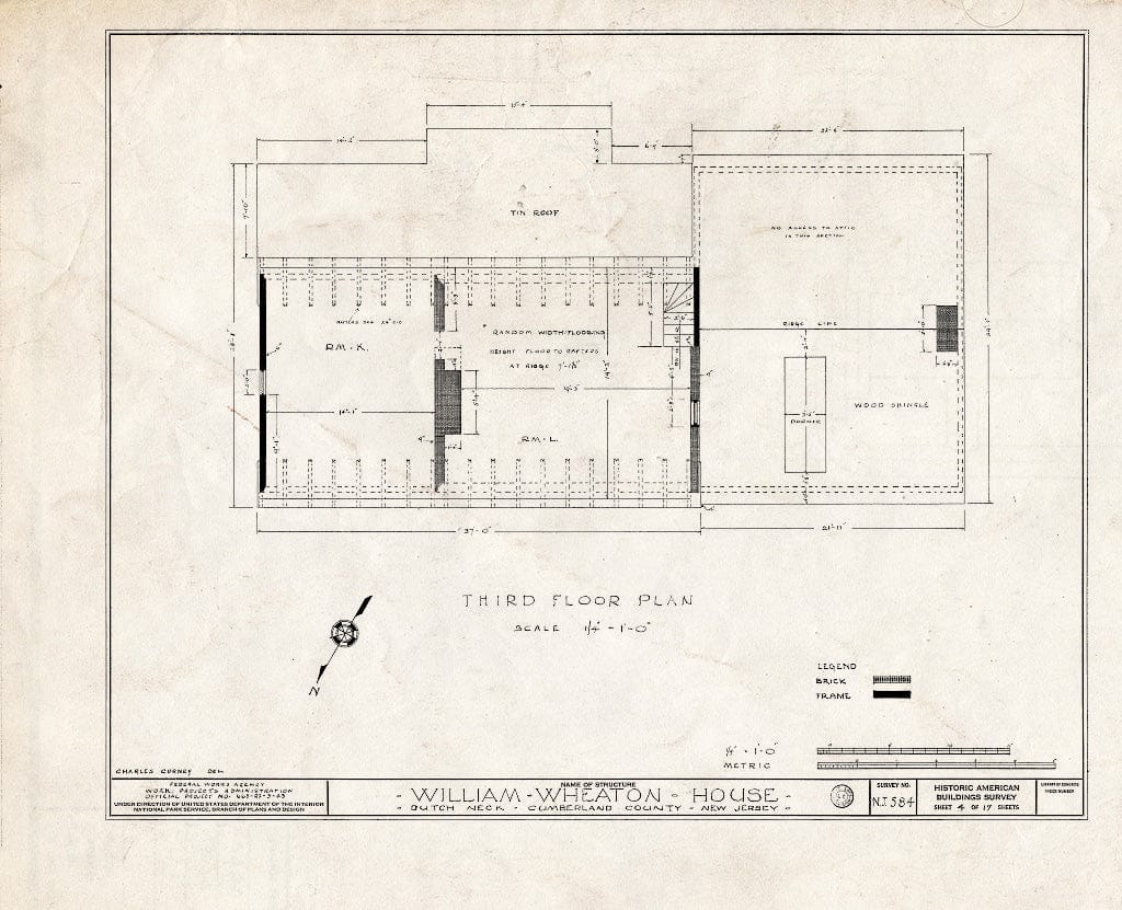 Historic Pictoric : Blueprint HABS NJ,6-GREWI.V,4- (Sheet 4 of 17) - William Wheaton House, County Road 50, Dutch Neck, Mercer County, NJ