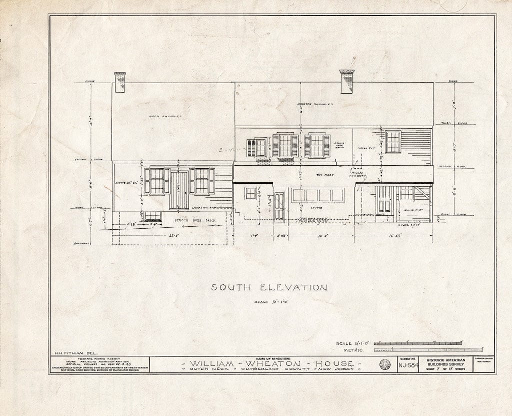 Historic Pictoric : Blueprint HABS NJ,6-GREWI.V,4- (Sheet 7 of 17) - William Wheaton House, County Road 50, Dutch Neck, Mercer County, NJ