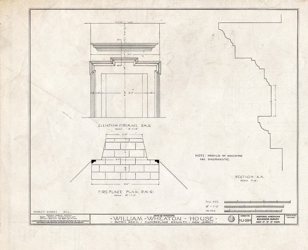 Historic Pictoric : Blueprint HABS NJ,6-GREWI.V,4- (Sheet 17 of 17) - William Wheaton House, County Road 50, Dutch Neck, Mercer County, NJ