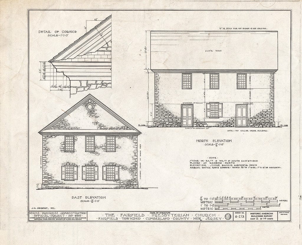 Historic Pictoric : Blueprint HABS NJ,6-FAIRT,1- (Sheet 2 of 10) - Fairfield Presbyterian Church, Fairton, Cumberland County, NJ