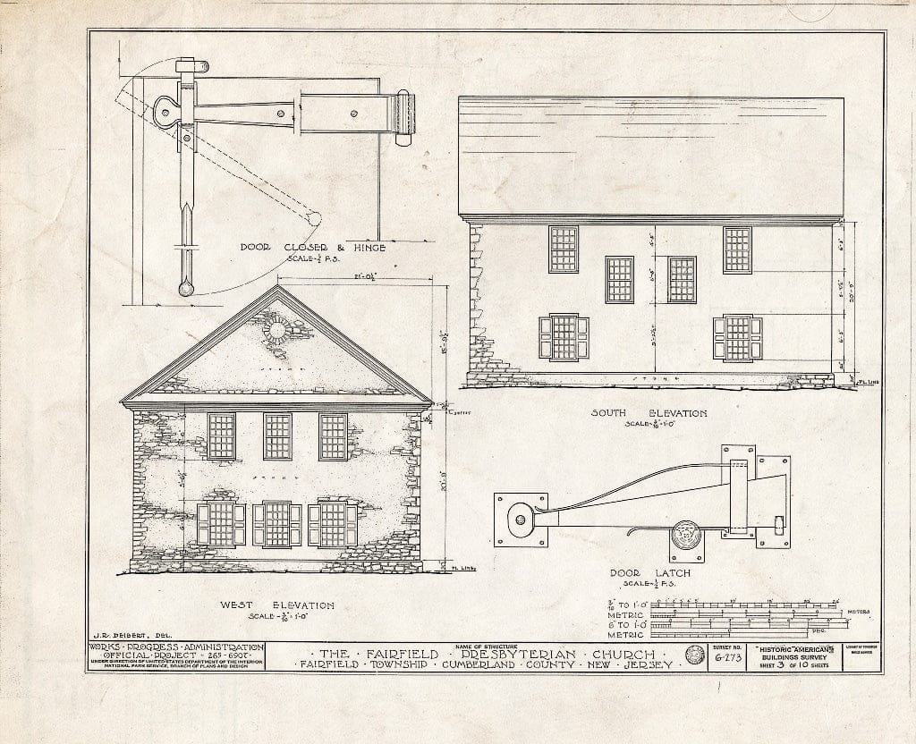 Historic Pictoric : Blueprint HABS NJ,6-FAIRT,1- (Sheet 3 of 10) - Fairfield Presbyterian Church, Fairton, Cumberland County, NJ