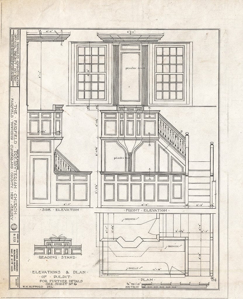 Historic Pictoric : Blueprint HABS NJ,6-FAIRT,1- (Sheet 5 of 10) - Fairfield Presbyterian Church, Fairton, Cumberland County, NJ