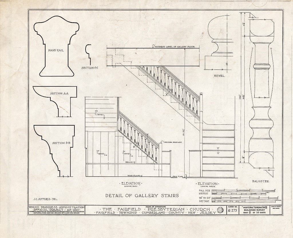 Historic Pictoric : Blueprint HABS NJ,6-FAIRT,1- (Sheet 8 of 10) - Fairfield Presbyterian Church, Fairton, Cumberland County, NJ