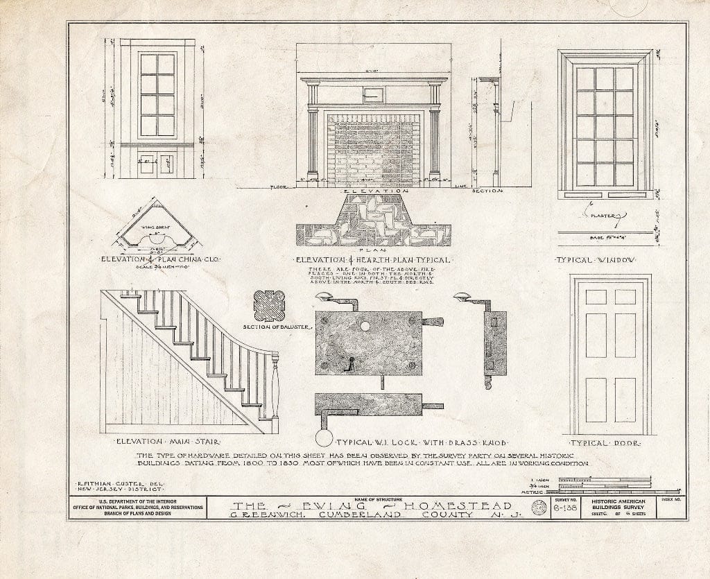 Historic Pictoric : Blueprint HABS NJ,6-GREWI,4- (Sheet 6 of 6) - Ewing Homestead, Main Street, Greenwich, Cumberland County, NJ