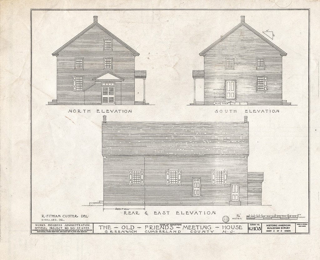 Historic Pictoric : Blueprint HABS NJ,6-GREWI,2- (Sheet 3 of 6) - Old Friends Meetinghouse, Main Street, Greenwich, Cumberland County, NJ