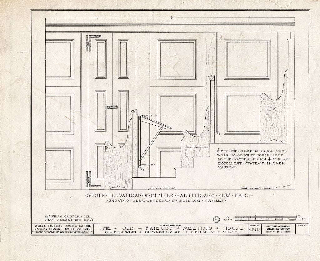 Historic Pictoric : Blueprint HABS NJ,6-GREWI,2- (Sheet 4 of 6) - Old Friends Meetinghouse, Main Street, Greenwich, Cumberland County, NJ