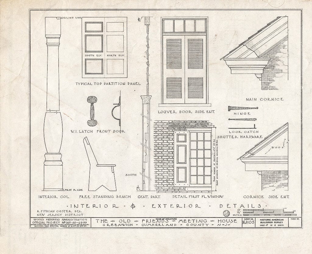 Historic Pictoric : Blueprint HABS NJ,6-GREWI,2- (Sheet 5 of 6) - Old Friends Meetinghouse, Main Street, Greenwich, Cumberland County, NJ