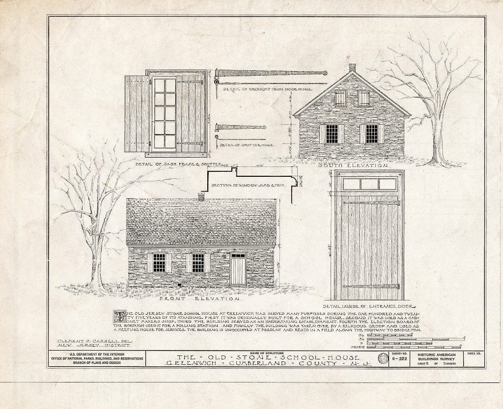 Historic Pictoric : Blueprint HABS NJ,6-GREWI,5- (Sheet 2 of 3) - Old Stone School House, Greenwich Street, Greenwich, Cumberland County, NJ