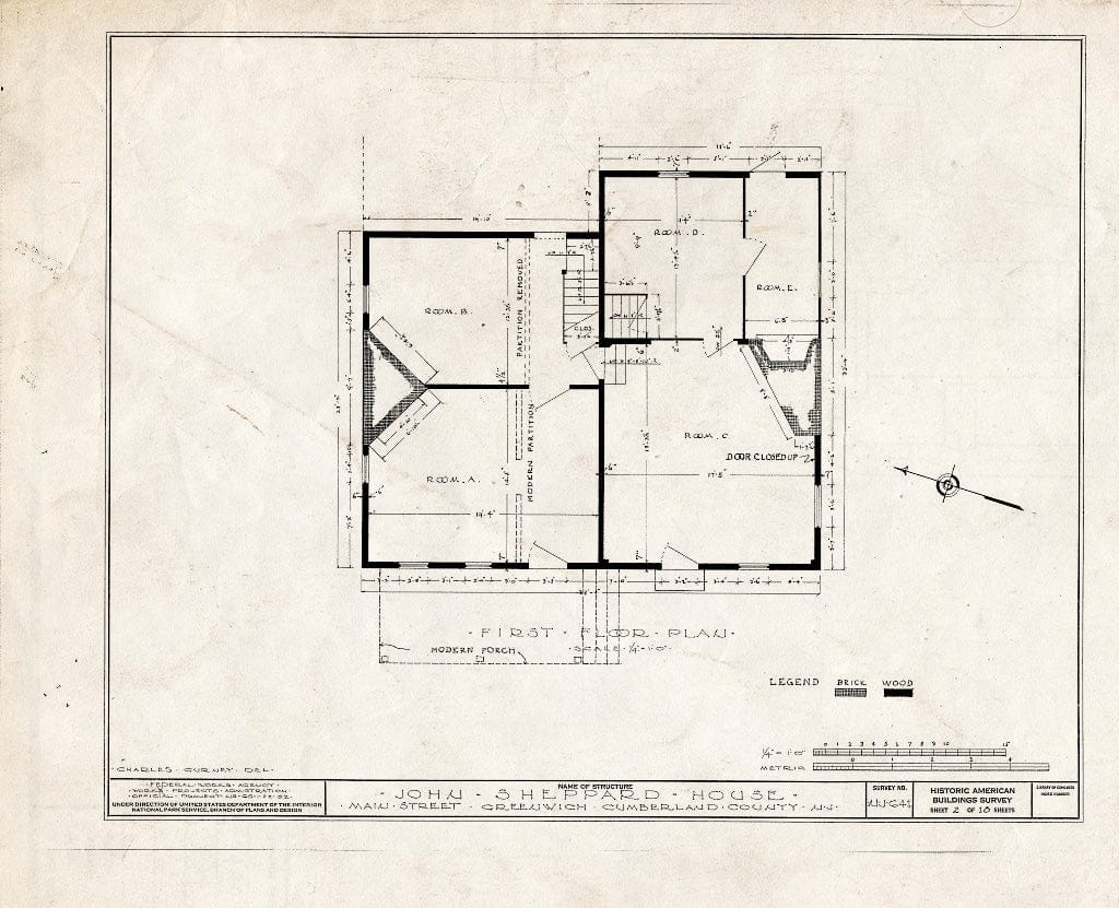 Historic Pictoric : Blueprint HABS NJ,6-GREWI,9- (Sheet 2 of 18) - John Sheppard House, Main Street, Greenwich, Cumberland County, NJ