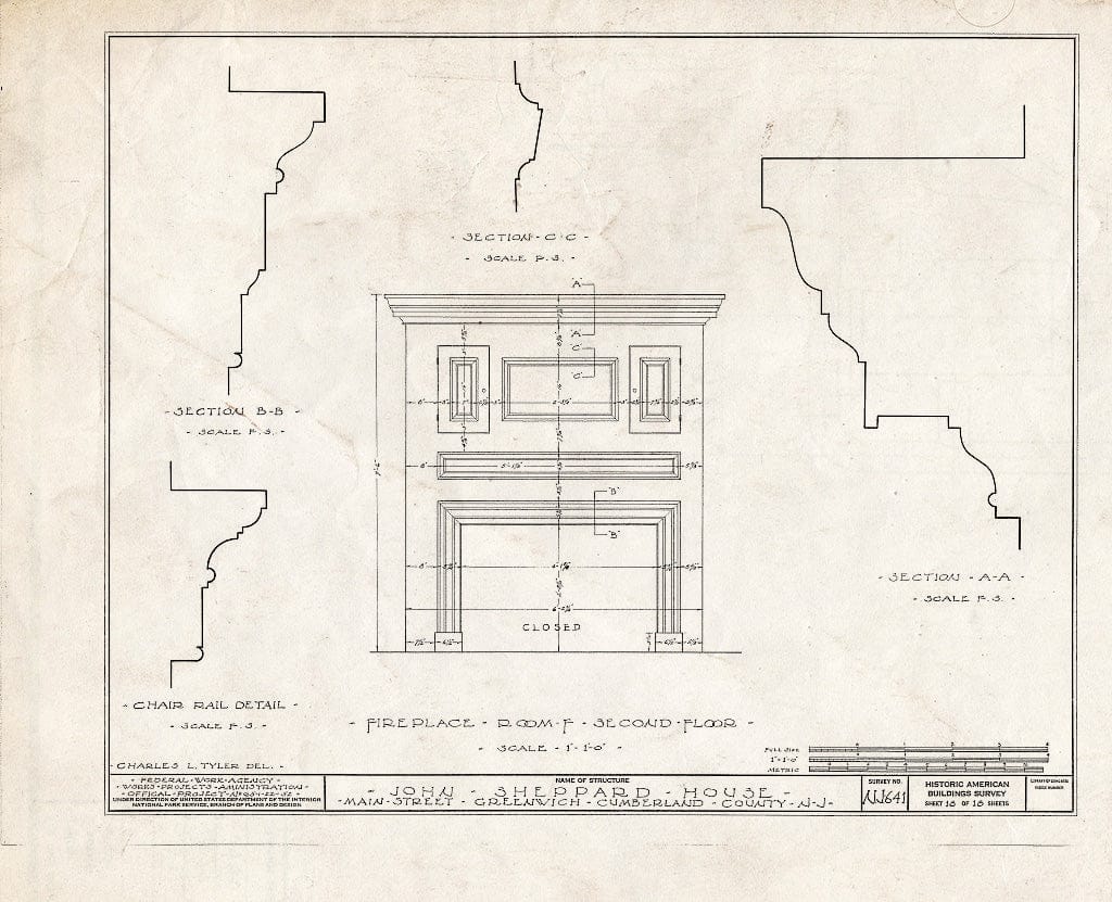 Historic Pictoric : Blueprint HABS NJ,6-GREWI,9- (Sheet 18 of 18) - John Sheppard House, Main Street, Greenwich, Cumberland County, NJ