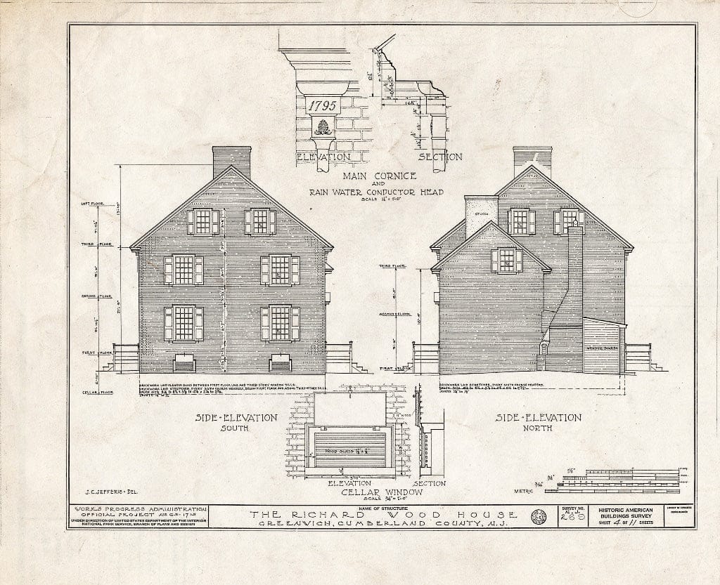 Historic Pictoric : Blueprint HABS NJ,6-GREWI,7- (Sheet 4 of 11) - Richard Wood House, Main Street & Bacon's Neck Road, Greenwich, Cumberland County, NJ