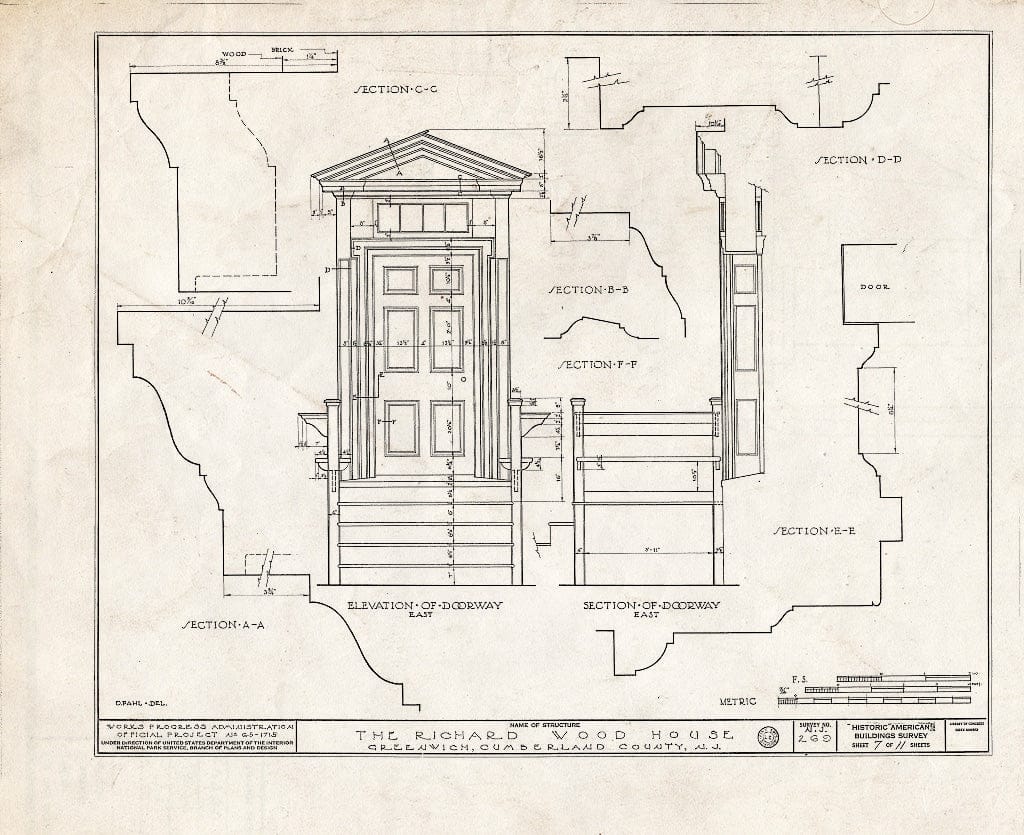 Historic Pictoric : Blueprint HABS NJ,6-GREWI,7- (Sheet 7 of 11) - Richard Wood House, Main Street & Bacon's Neck Road, Greenwich, Cumberland County, NJ