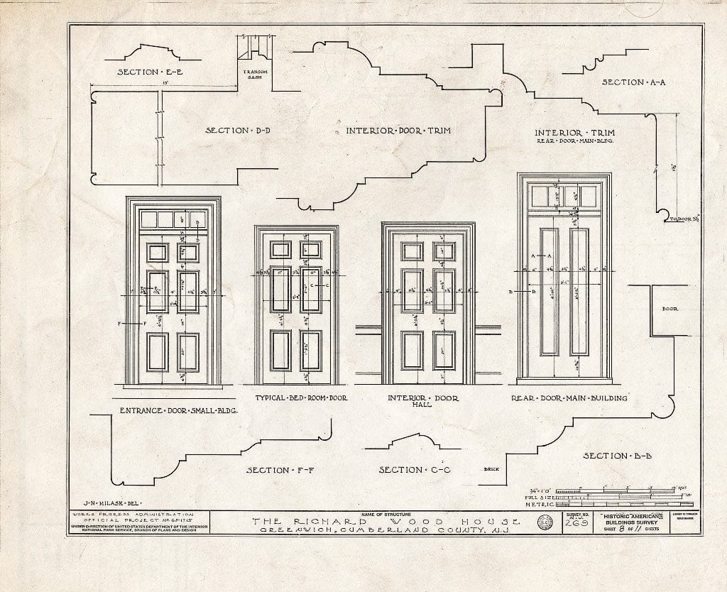 Historic Pictoric : Blueprint HABS NJ,6-GREWI,7- (Sheet 8 of 11) - Richard Wood House, Main Street & Bacon's Neck Road, Greenwich, Cumberland County, NJ