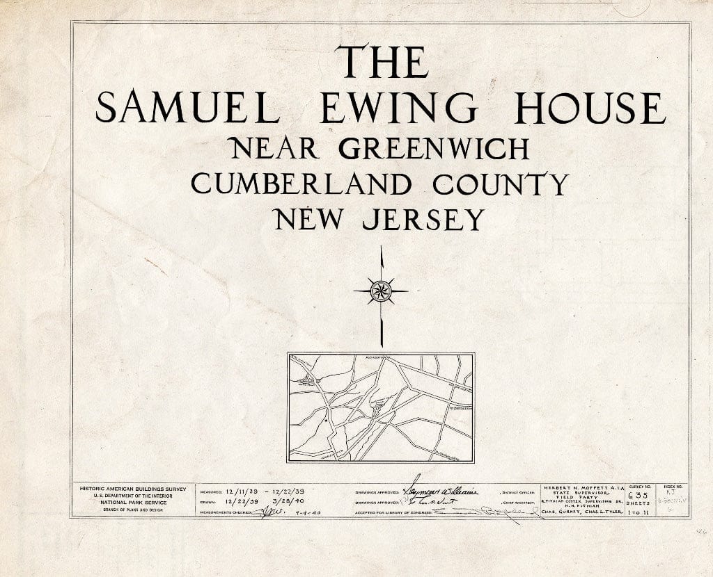Historic Pictoric : Blueprint HABS NJ,6-GREWI.V,6- (Sheet 0 of 11) - Samuel Ewing House, Main Street, Greenwich, Cumberland County, NJ