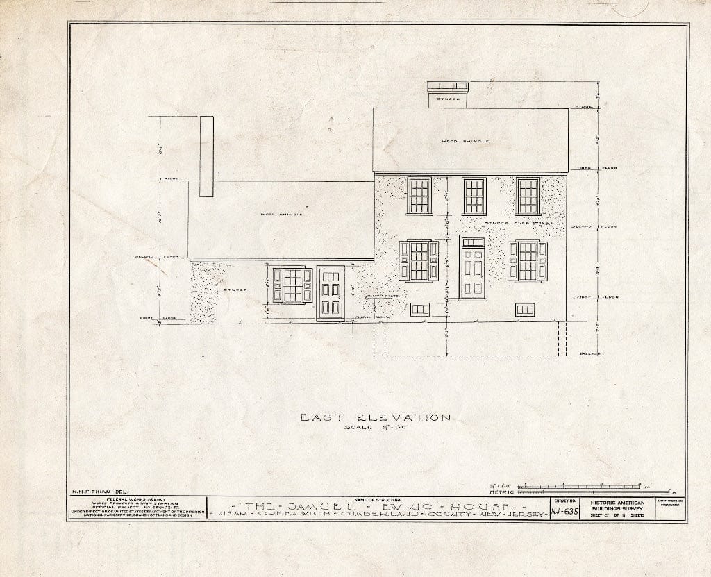Historic Pictoric : Blueprint HABS NJ,6-GREWI.V,6- (Sheet 5 of 11) - Samuel Ewing House, Main Street, Greenwich, Cumberland County, NJ